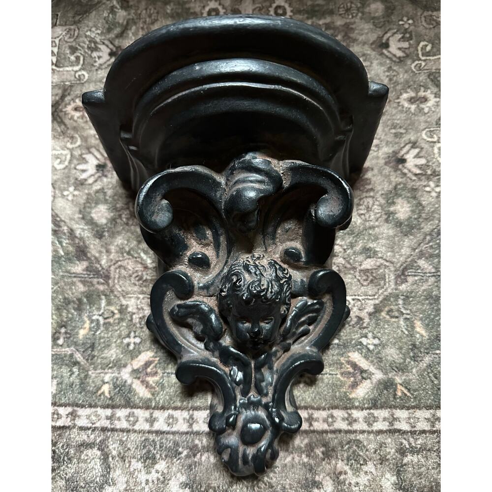 Vintage Cherub Sconce Shelf angel Bracket black aged (cast iron look) resin